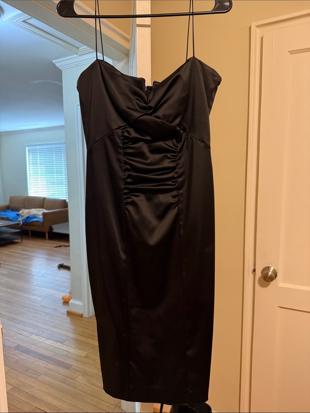 EUC Nicole Miller Black Satin Ruched Slip Dress